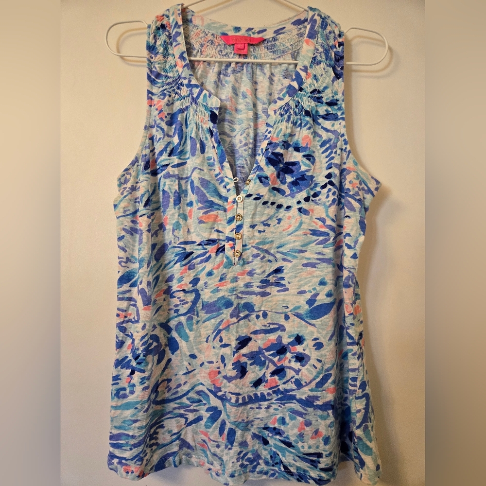 Lilly Pulitzer Blue and Pink Patterned Sleeveless Top